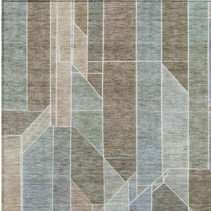 10 X 14 Taupe Brown Geometric Polyester Area Rug Washable Stain Resistant Patio