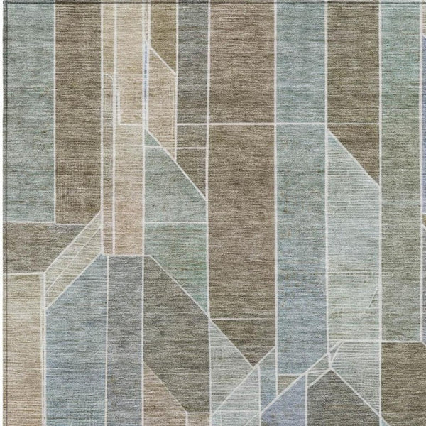 10 X 14 Taupe Brown Geometric Polyester Area Rug Washable Stain Resistant Patio