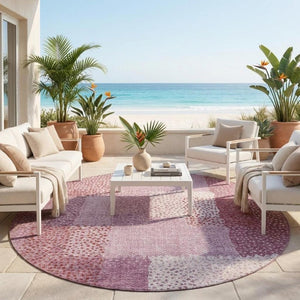 8 Ft Round Blush Pink Abstract Polyester Rug Washable Stain Resistant Indoor Outdoor