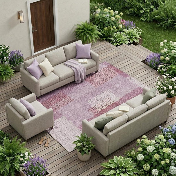 8 X 10 Blush Pink Abstract Polyester Area Rug Washable for Patio and Living Room