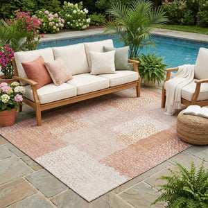 5 X 8 Abstract Coral Polyester Area Rug Washable for Patio Porch or Living Room
