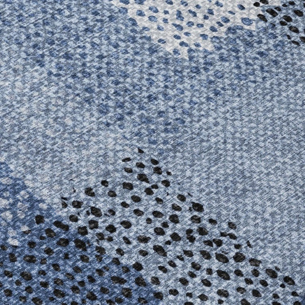 5x8 Abstract Denim Blue Washable Polyester Rug for Indoor Outdoor Living Spaces