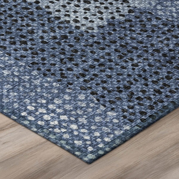 5x8 Abstract Denim Blue Washable Polyester Rug for Indoor Outdoor Living Spaces