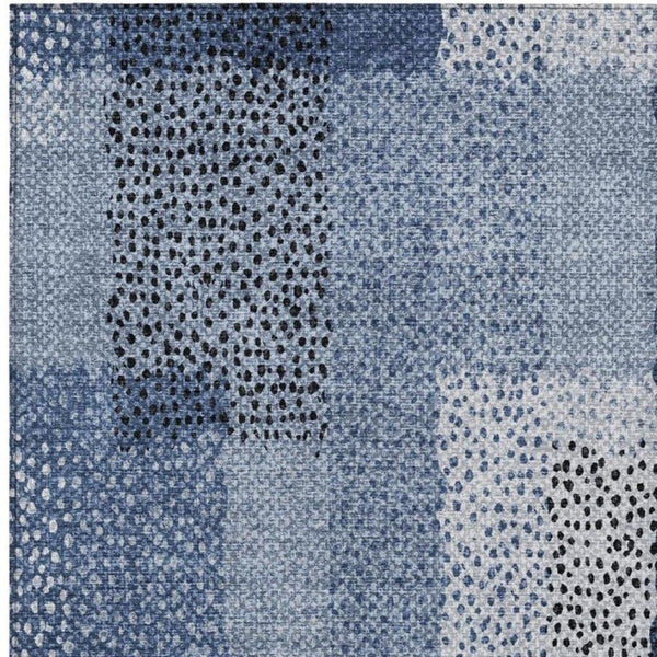 5x8 Abstract Denim Blue Washable Polyester Rug for Indoor Outdoor Living Spaces