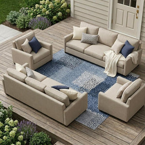10 X 14 Abstract Denim Blue Washable Polyester Rug for Indoor Outdoor Living Spaces