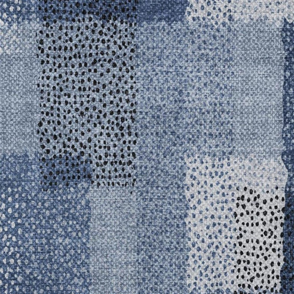 10 X 14 Abstract Denim Blue Washable Polyester Rug for Indoor Outdoor Living Spaces
