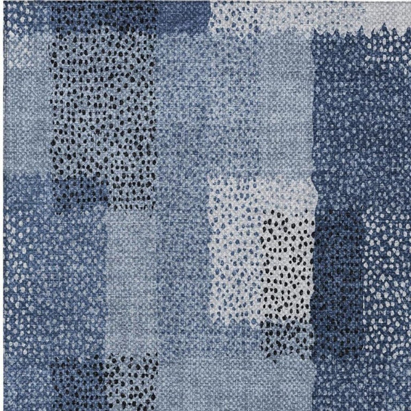 10 X 14 Abstract Denim Blue Washable Polyester Rug for Indoor Outdoor Living Spaces
