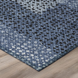 10 X 14 Abstract Denim Blue Washable Polyester Rug for Indoor Outdoor Living Spaces