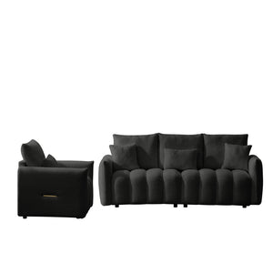 English Elm 80.7 Inch Plush Teddy Velvet 3 Seat Sofa Solid Wood Frame with Six Included Cushions Black W2564S00067