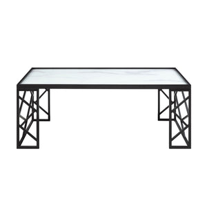 English Elm Occasional Astral 3pc Table Set - White Marble Tempered Glass Tops with Black Metal Geometric Frame B011P297568