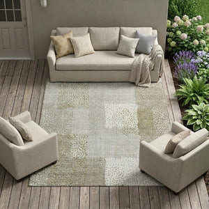 8 X 10 Khaki Brown Abstract Polyester Area Rug Stain Resistant Indoor Outdoor