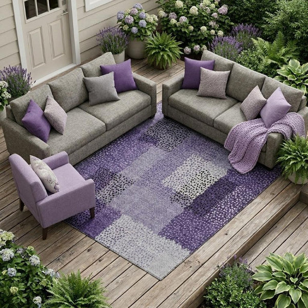 8 X 10 Abstract Purple Washable Polyester Area Rug for Indoor Outdoor Living