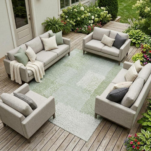 8 X 10 Sage Green Abstract Polyester Area Rug Washable for Indoor Outdoor Use