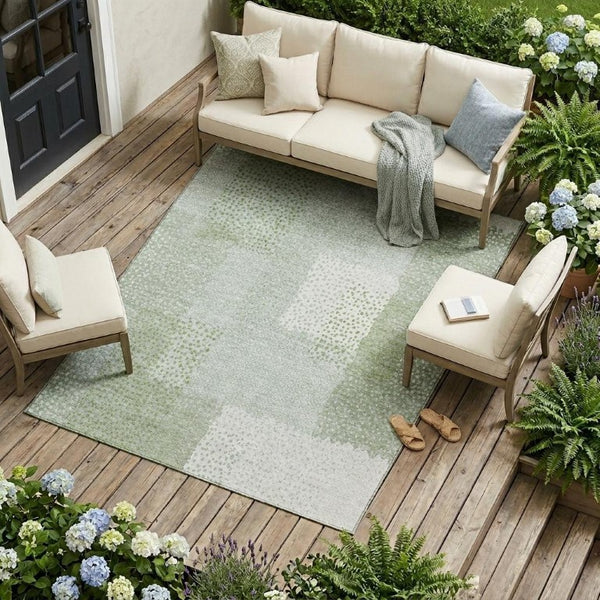 10 X 14 Sage Green Abstract Polyester Area Rug Washable for Patio and Living Room