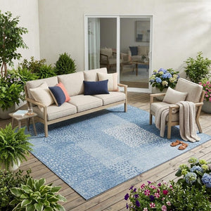 5x8 Abstract Sky Blue Washable Polyester Area Rug for Indoor Outdoor Living