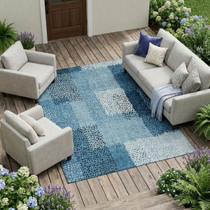 8x10 Abstract Teal Polyester Area Rug Washable Stain Resistant for Patio or Living Room