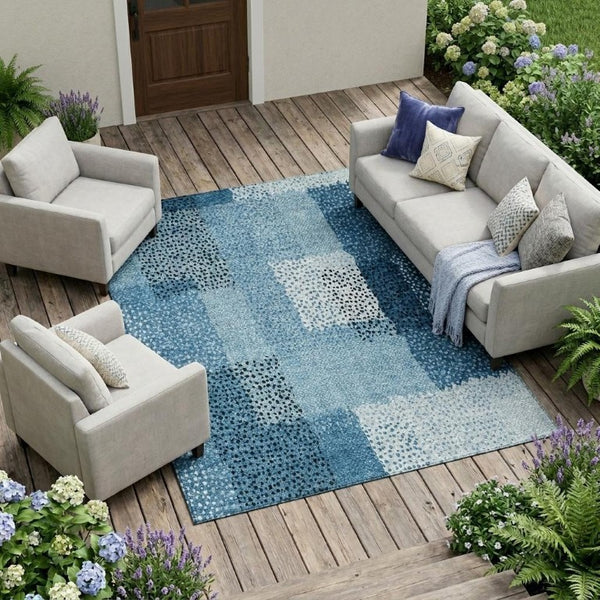 8x10 Abstract Teal Polyester Area Rug Washable Stain Resistant for Patio or Living Room