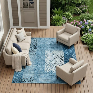 9x12 Teal Abstract Polyester Area Rug Stain Resistant for Patio or Living Room