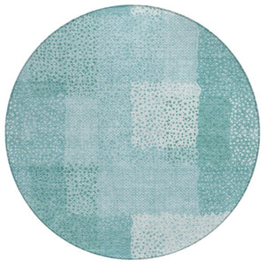 HomeRoots 8 Ft Round Turquoise Abstract Polyester Area Rug Stain Resistant Indoor Outdoor 745836