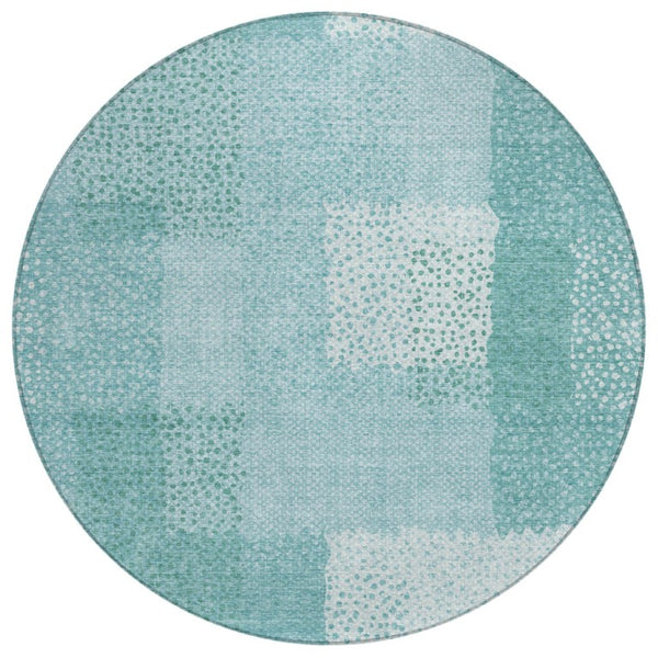 HomeRoots 8 Ft Round Turquoise Abstract Polyester Area Rug Stain Resistant Indoor Outdoor 745836