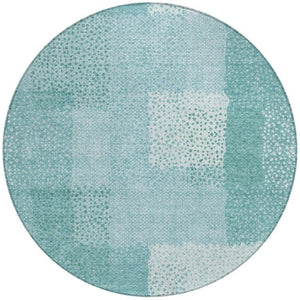 8 Ft Round Turquoise Abstract Polyester Area Rug Stain Resistant Indoor Outdoor