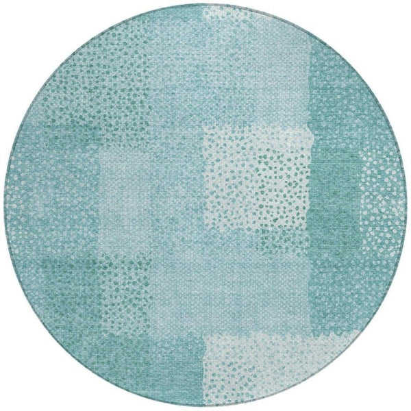 8 Ft Round Turquoise Abstract Polyester Area Rug Stain Resistant Indoor Outdoor