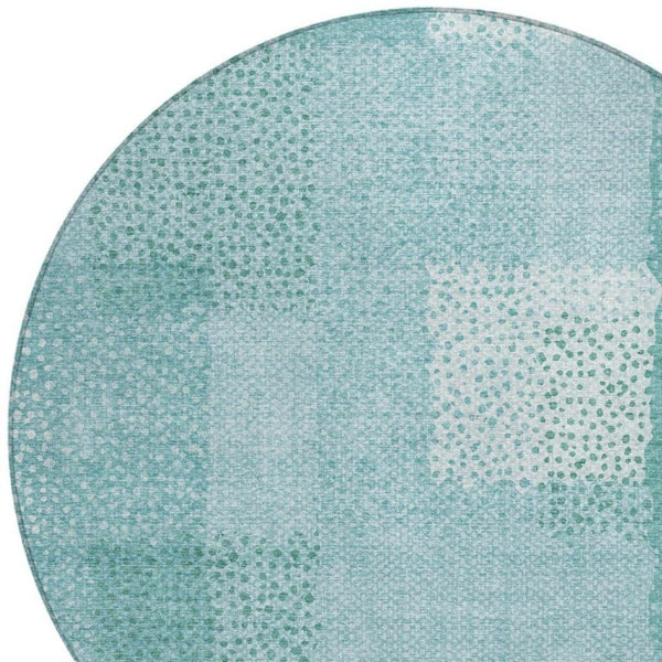 8 Ft Round Turquoise Abstract Polyester Area Rug Stain Resistant Indoor Outdoor