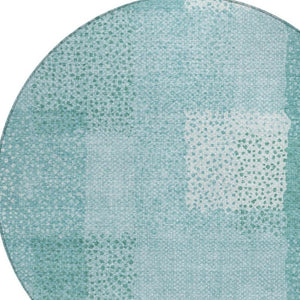 8 Ft Round Turquoise Abstract Polyester Area Rug Stain Resistant Indoor Outdoor