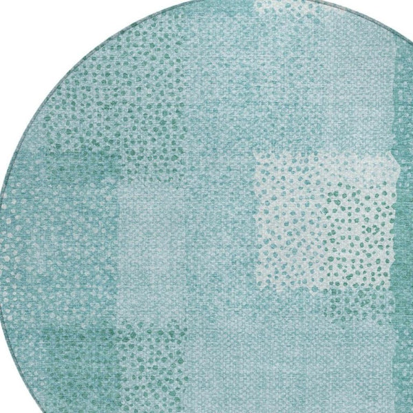 8 Ft Round Turquoise Abstract Polyester Area Rug Stain Resistant Indoor Outdoor