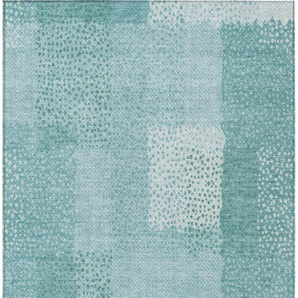 9 X 12 Turquoise Abstract Polyester Area Rug Washable for Patio Porch or Living Room