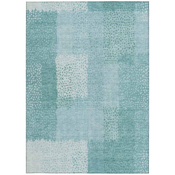 10 X 14 Turquoise Abstract Polyester Area Rug Washable for Indoor Outdoor Use