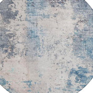 8 Ft Round Abstract Polyester Area Rug Washable Blue Silver Indoor Outdoor