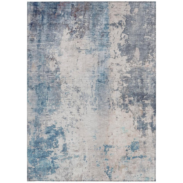 10 X 14 Blue Silver Abstract Polyester Area Rug Washable for Indoor Outdoor Use
