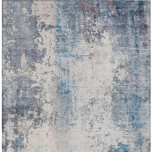 10 X 14 Blue Silver Abstract Polyester Area Rug Washable for Indoor Outdoor Use