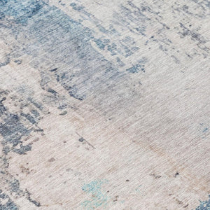 10 X 14 Blue Silver Abstract Polyester Area Rug Washable for Indoor Outdoor Use