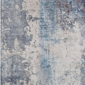 10 X 14 Blue Silver Abstract Polyester Area Rug Washable for Indoor Outdoor Use