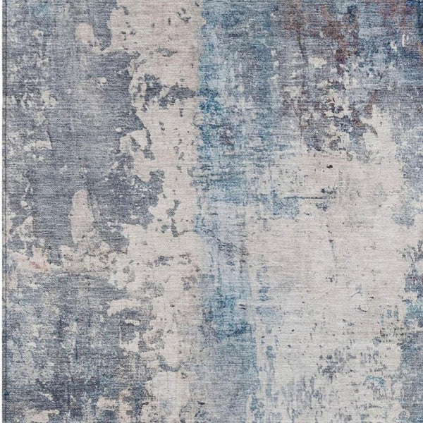 10 X 14 Blue Silver Abstract Polyester Area Rug Washable for Indoor Outdoor Use