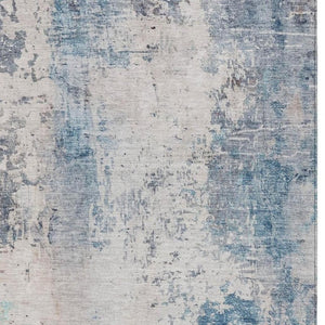 10 X 14 Blue Silver Abstract Polyester Area Rug Washable for Indoor Outdoor Use