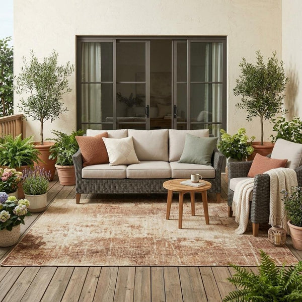 5x8 Copper Orange Abstract Polyester Area Rug Washable for Indoor Outdoor Use