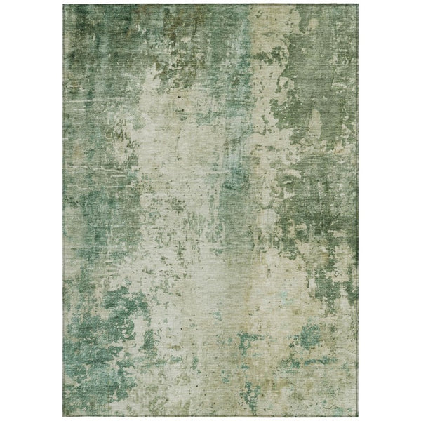 5 X 8 Abstract Sage Green Polyester Area Rug Washable for Indoor Outdoor Use