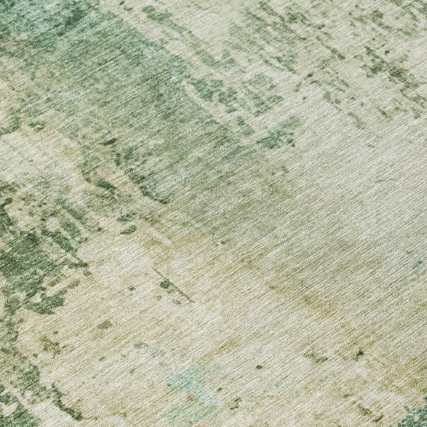 5 X 8 Abstract Sage Green Polyester Area Rug Washable for Indoor Outdoor Use
