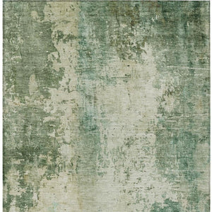10 X 14 Abstract Green Sage Washable Polyester Rug for Indoor Outdoor Living