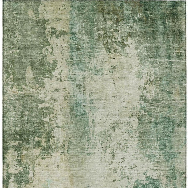 10 X 14 Abstract Green Sage Washable Polyester Rug for Indoor Outdoor Living