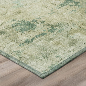 10 X 14 Abstract Green Sage Washable Polyester Rug for Indoor Outdoor Living