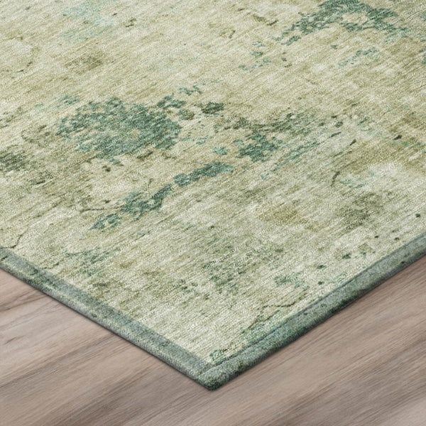 10 X 14 Abstract Green Sage Washable Polyester Rug for Indoor Outdoor Living