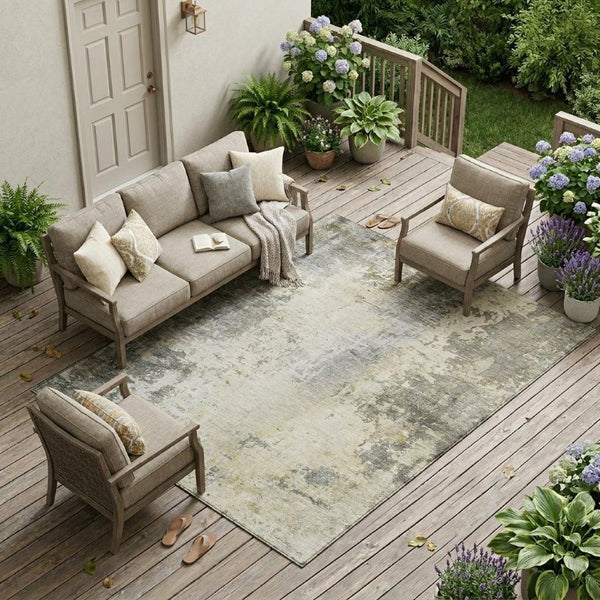 8 X 10 Pewter Gray Abstract Polyester Area Rug Stain Resistant Indoor Outdoor