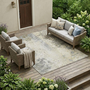 10 X 14 Abstract Pewter Gray Polyester Area Rug Washable for Patio or Living Room