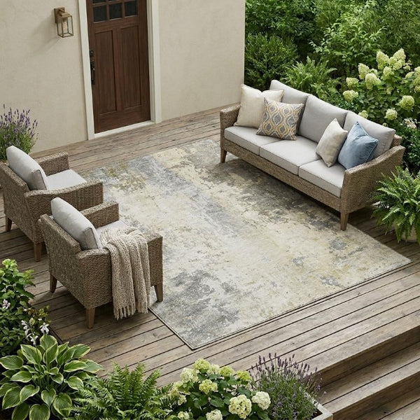 10 X 14 Abstract Pewter Gray Polyester Area Rug Washable for Patio or Living Room
