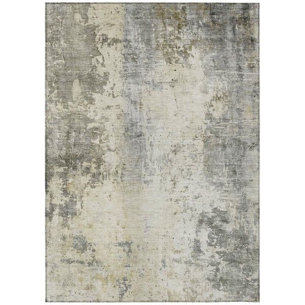 HomeRoots 10 X 14 Abstract Pewter Gray Polyester Area Rug Washable for Patio or Living Room 745875