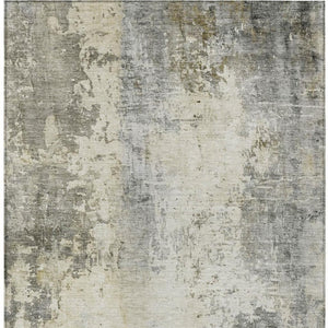 10 X 14 Abstract Pewter Gray Polyester Area Rug Washable for Patio or Living Room